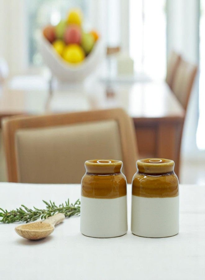 AABCO Salt Pepper Set for Dining Table & Kitchen Ceramic Salt and Pepper Shakers Set Dispenser Set Suitable for Home | Cafe | Dining Table | Kitchen (White-Brown) - Image 1